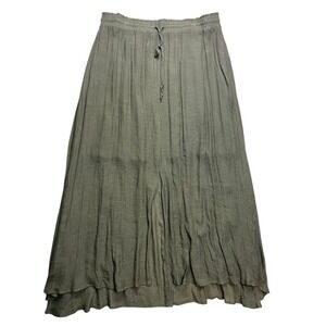 Sweet Lovely by Jen Maxi Skirt Women 3XL Olive Green Textured Gauze Boho NWOT